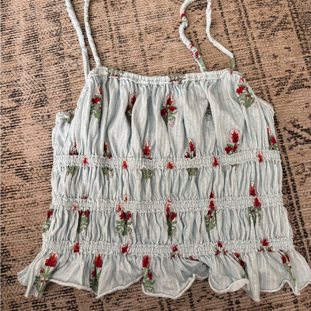 We The Free Light Blue Floral Smocked Camisole